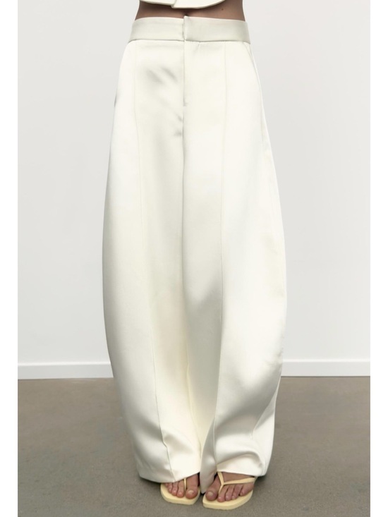 Zara Pants - Zara Wide-Leg Satin Cream Trousers